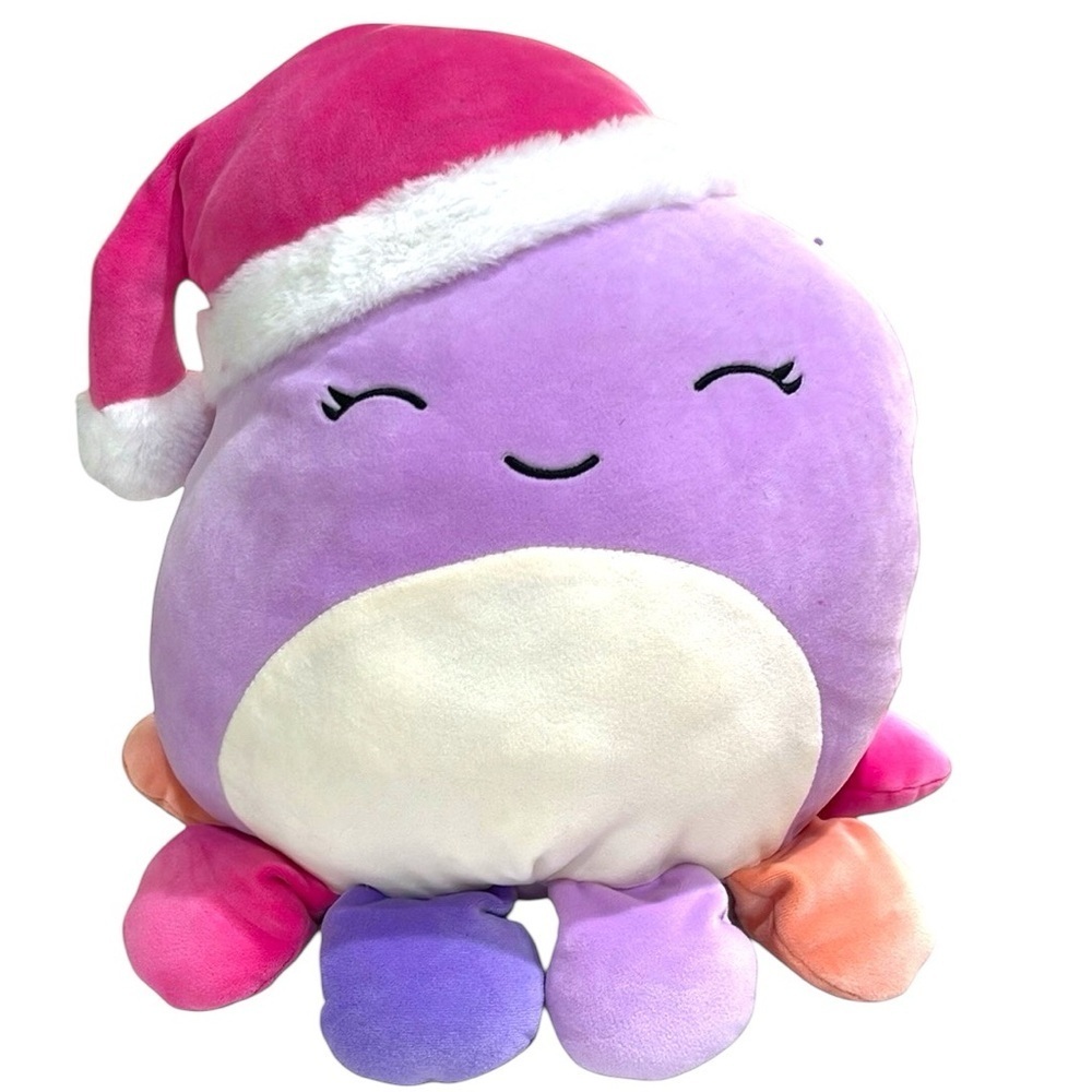 NWOT Squishmallows Christmas Beula Purple Octopus Santa Hat 14”